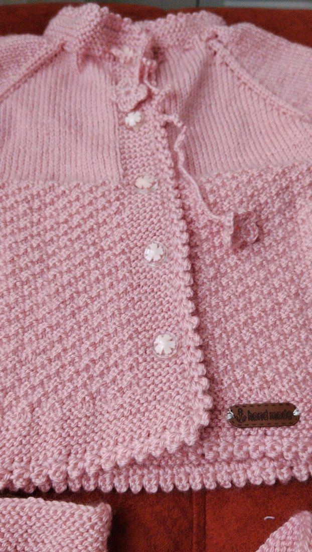 Pembe Örgü Kız Hırka ve Patik Seti - Görsel 3