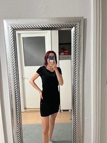 s Beden siyah Renk Kadife elbise
