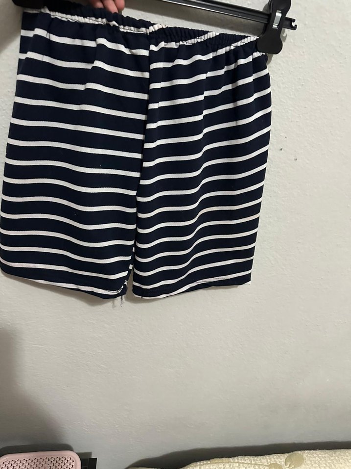 Lacivert Çizgili Hamile Mini Şort - Görsel 2