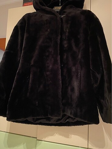 Diğer Siyah peluş oversize kapüşonlu kaban