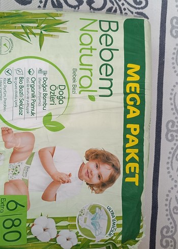 6 numara Bebem Natural Organik Pamuk Bebek Bezi Mega Paket 80'li