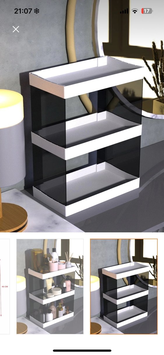 Gri ve Beyaz 3 Katlı Makyaj Organizer - Görsel 2