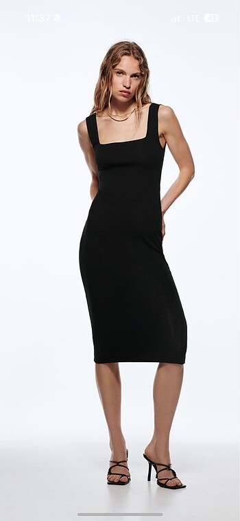 Zara Siyah Midi Elbise