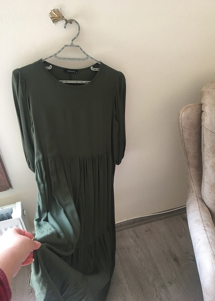 Haki Yeşili Midi Boy Elbise - Görsel 3