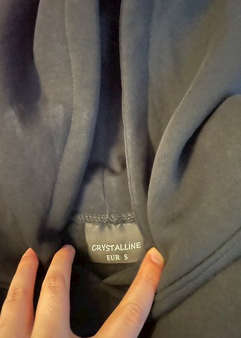 Crystalline Unisex Siyah Kapüşonlu Sweatshirt Oversize - Görsel 3