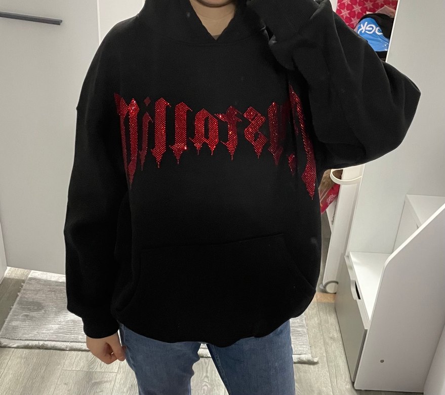 Crystalline Unisex Siyah Kapüşonlu Sweatshirt Oversize - Görsel 2