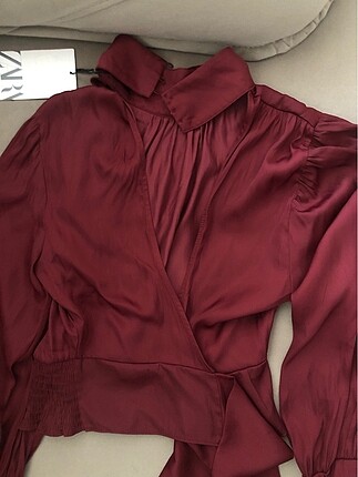 Zara Zara bordo renk bogaz detayli bluz