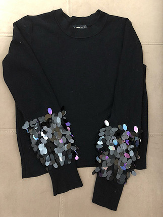 Zara Zara lacivert kolları pullu triko kazak