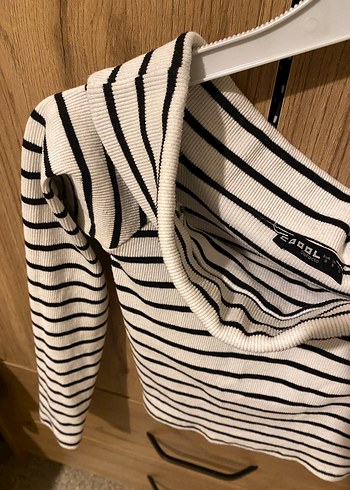 Çizgili Kayık Yaka Kadın Crop Top - Görsel 3