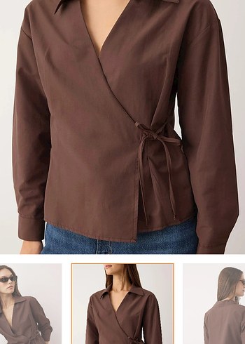 Kadın Kahverengi milla V Yakalı Düğmeli Gömlek - Görsel 2