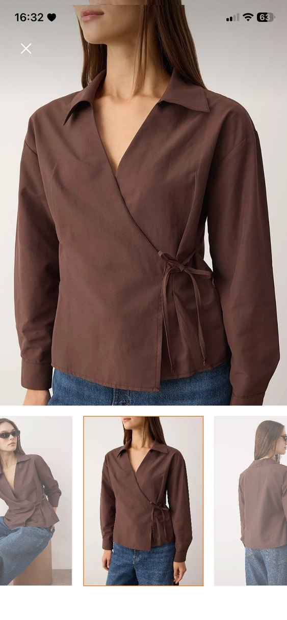 Kadın Kahverengi milla V Yakalı Düğmeli Gömlek - Görsel 2