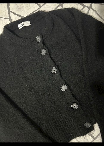s Beden Siyah Düğmeli Oversize Kadın Hırka