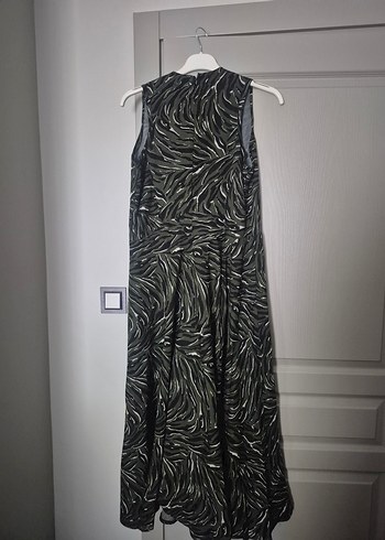 xl Beden Zebra Desenli Siyah Uzun Drapeli Elbise