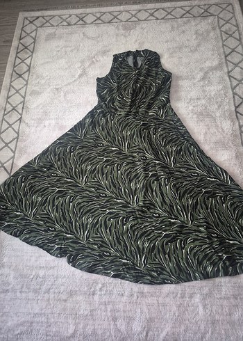 xl Beden siyah Renk Zebra Desenli Siyah Uzun Drapeli Elbise