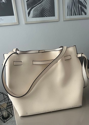 Beyaz Minimalist Deri Kadın Çanta - Görsel 4