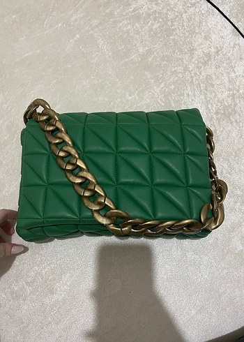 Yeşil Deri Zincir Detaylı Kadın Çanta - Görsel 2
