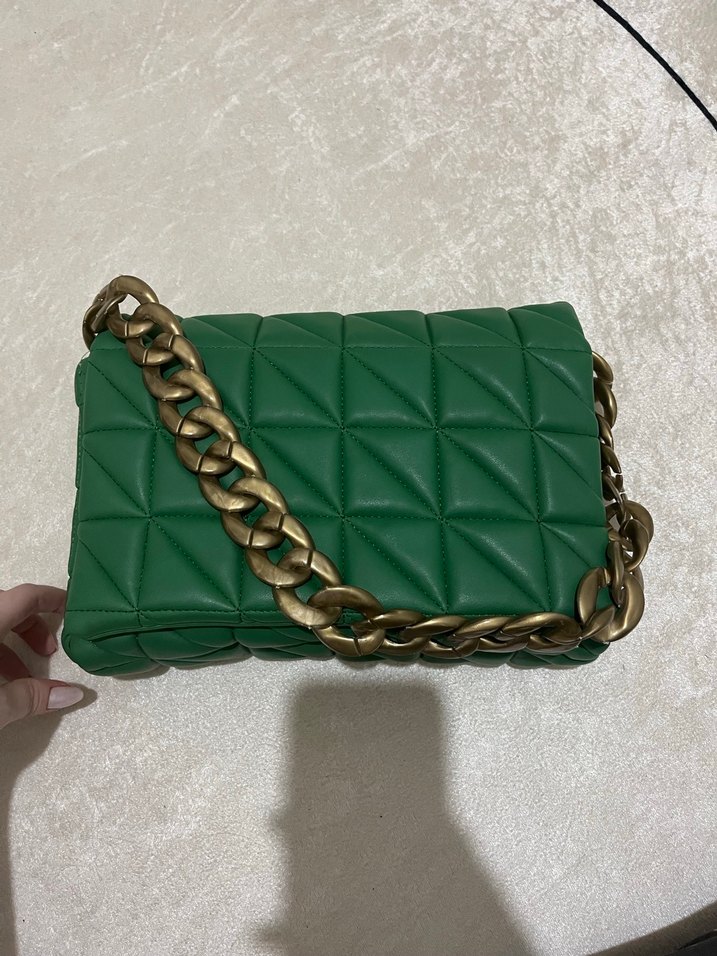 Yeşil Deri Zincir Detaylı Kadın Çanta - Görsel 2