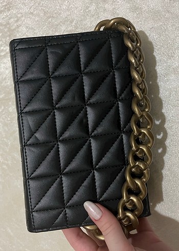 Zincir Detaylı Siyah Deri Kadın Çanta - Görsel 2