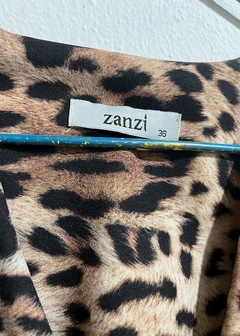 Leopar Desenli Kahverengi Uzun Elbise - Görsel 3