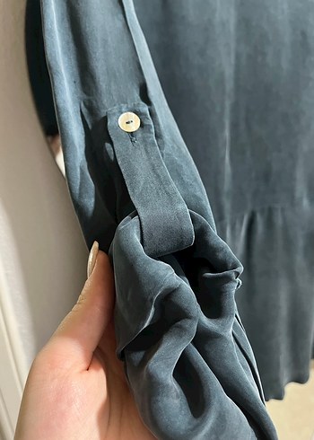 Petrol mavisi şifon elbise - Görsel 4