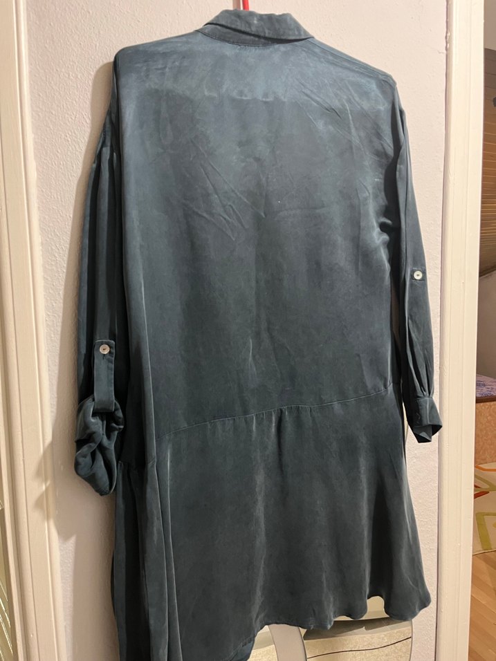 Petrol mavisi şifon elbise - Görsel 3