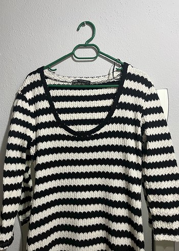 Çizgili zara Siyah Triko Midi Elbise - Görsel 4