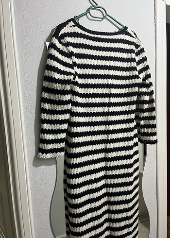 Çizgili zara Siyah Triko Midi Elbise - Görsel 5