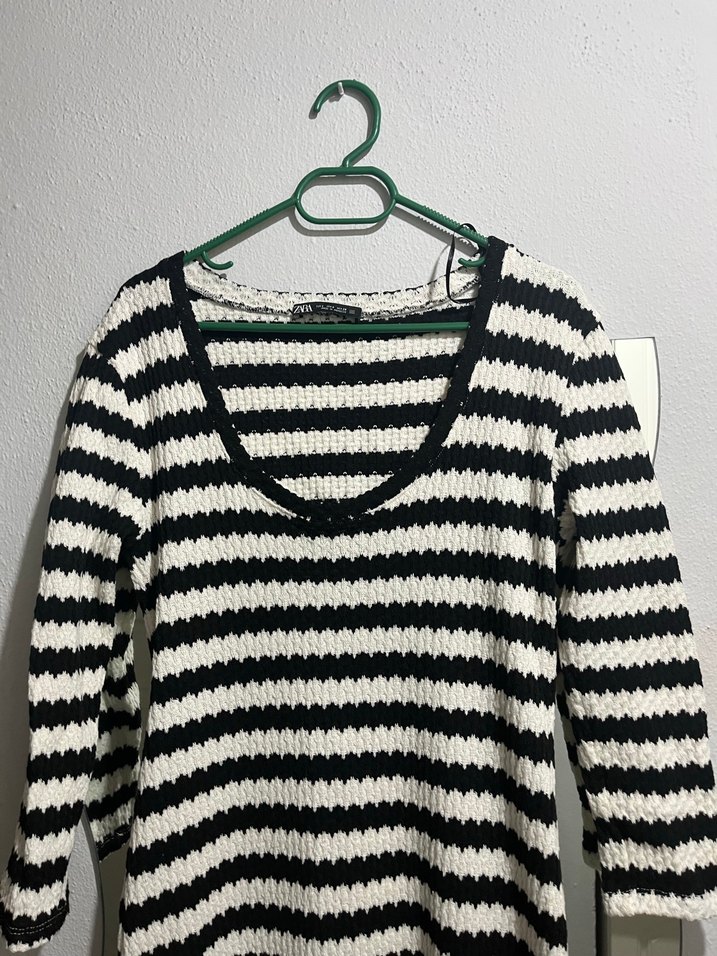 Çizgili zara Siyah Triko Midi Elbise - Görsel 4