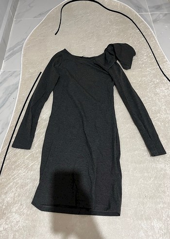 Siyah boyunlu Uzun Kollu Denim Mini Elbise - Görsel 2