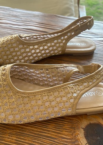 Bohem Tarz Bej Örgü düz. Topuk Kadın Espadril - Görsel 2