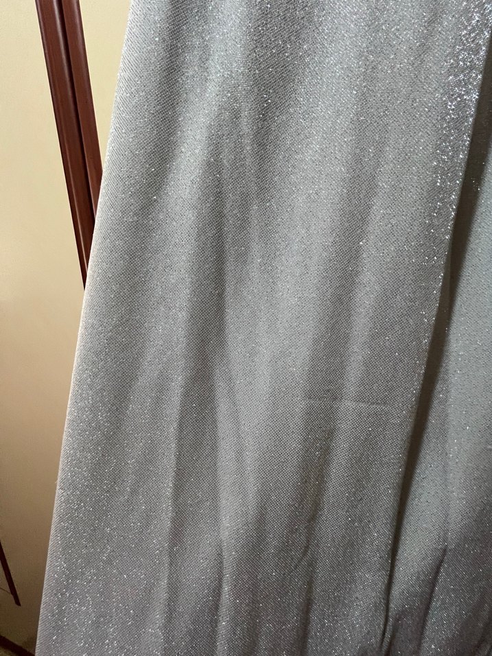 Gri Uzun Askılı Drapeli V Yaka Abiye Elbise - Görsel 4