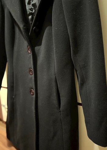 Düğmeli Siyah Uzun Kadın Kaban - Görsel 4