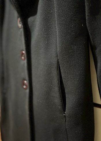 Düğmeli Siyah Uzun Kadın Kaban - Görsel 5
