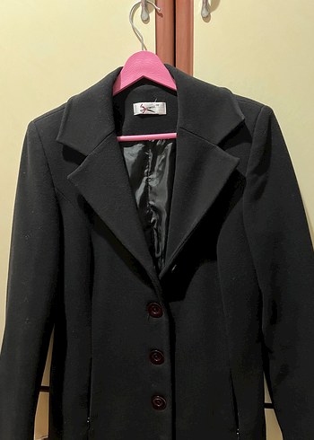 Düğmeli Siyah Uzun Kadın Kaban - Görsel 2