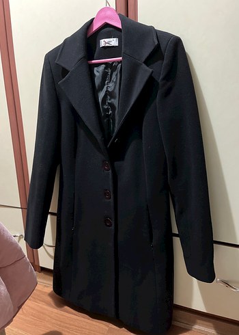 Düğmeli Siyah Uzun Kadın Kaban - Görsel 7