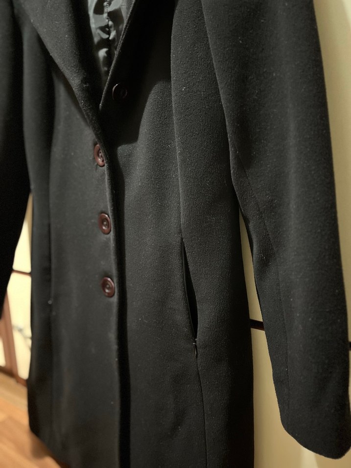 Düğmeli Siyah Uzun Kadın Kaban - Görsel 4