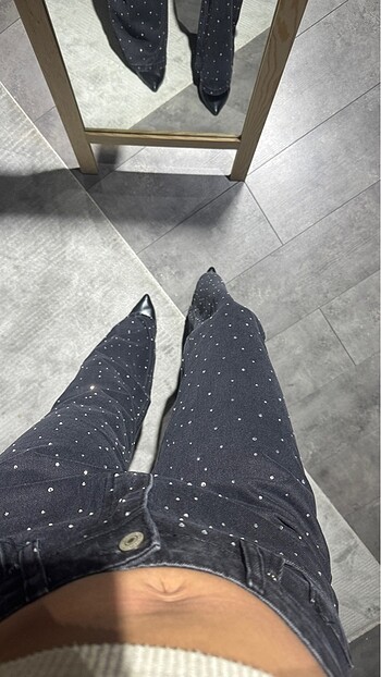 Zara Taşlı Palazzo Kot pantolon