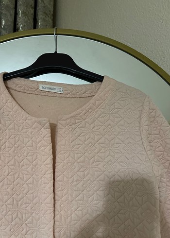 Pembe Nakışlı Kısa Örgü Kadın Ceket - Görsel 3