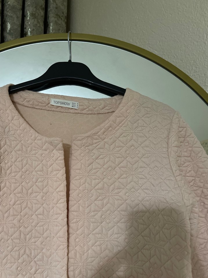 Pembe Nakışlı Kısa Örgü Kadın Ceket - Görsel 3