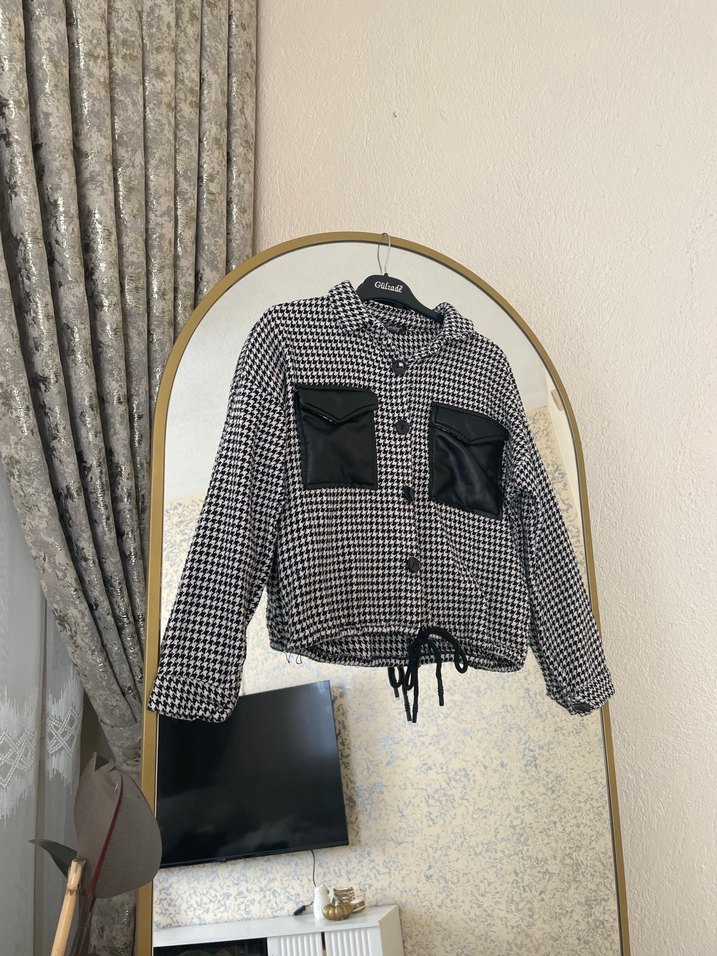 Siyah Ekose Mini Düğmeli Kadın Gömlek - Görsel 2