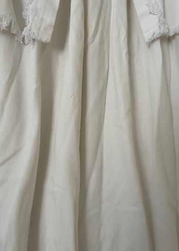 Fayabutik Düğmeli Beyaz Uzun Keten etek Ceket - Görsel 4