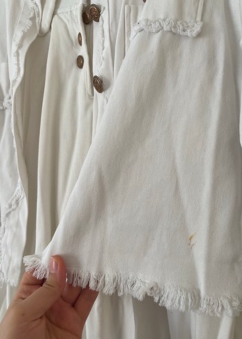 Fayabutik Düğmeli Beyaz Uzun Keten etek Ceket - Görsel 3