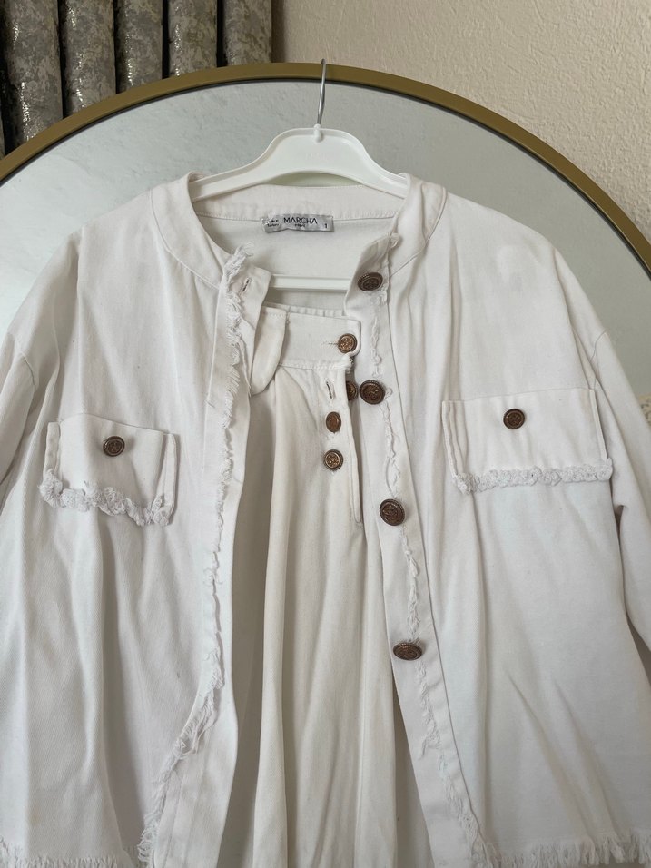 Fayabutik Düğmeli Beyaz Uzun Keten etek Ceket - Görsel 2