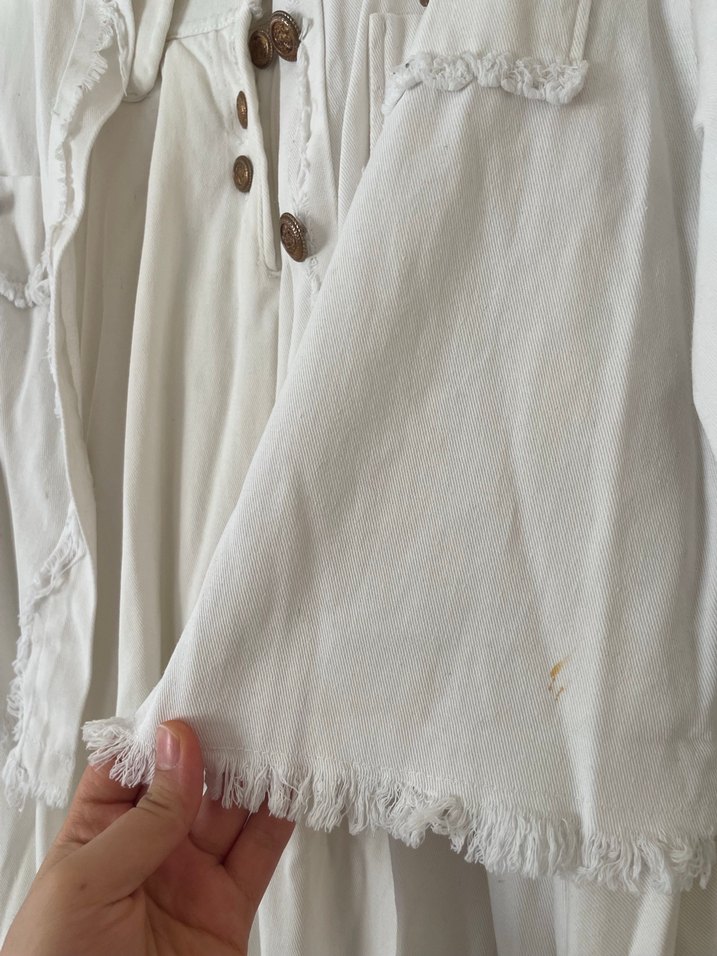 Fayabutik Düğmeli Beyaz Uzun Keten etek Ceket - Görsel 3