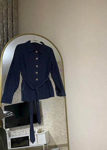 Düğmeli Lacivert Keten Ceket - Görsel 2