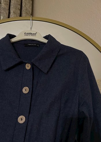 Düğmeli Lacivert Keten Ceket - Görsel 3