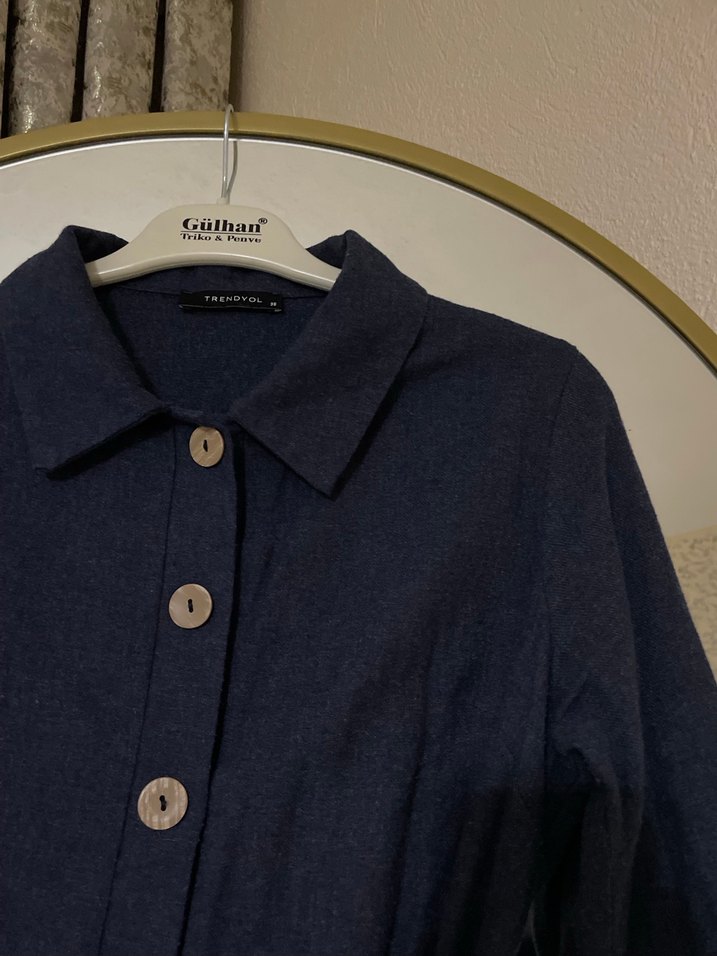 Düğmeli Lacivert Keten Ceket - Görsel 3