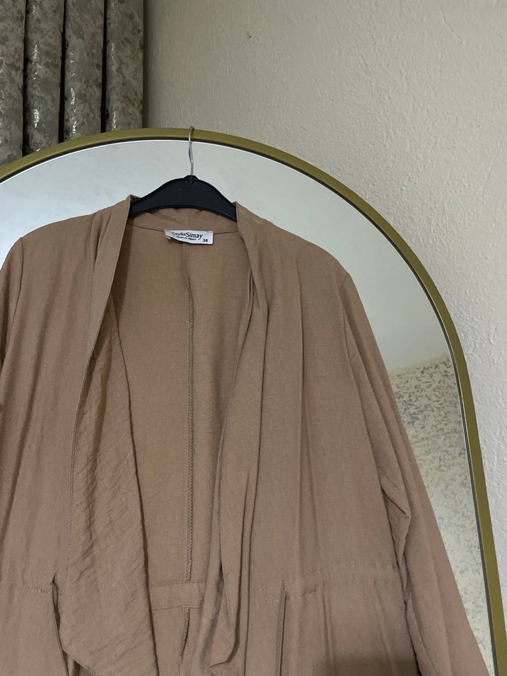 Bej Midi Kadın Keten Ceket - Görsel 3