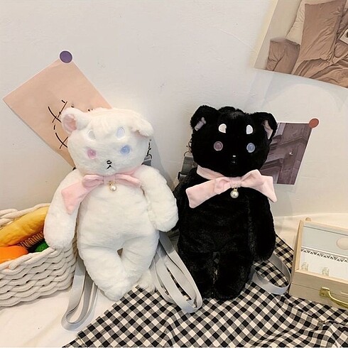 Lolita peluş kedi askılı sırt çantası