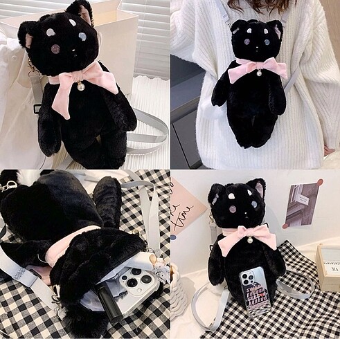  Lolita peluş kedi askılı sırt çantası